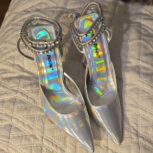 Public Desire Iridescent Silver Heels